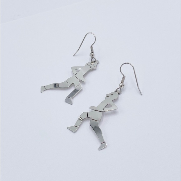 Running Man Silver Tone Metal Dangle Earrings - Picture 3 of 7